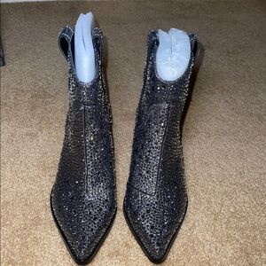 Black Glitter & Studded Ankle Boots